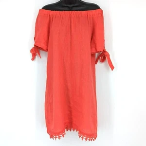 Lungo LArno 100% Leinen Kleid S dunkelkoralle elastischer Ausschnitt schulterfrei Bindeärmel - Bild 1 von 11