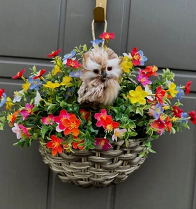 EULENKRANZKORB EULENAUFHÄNGER BRAUN EULE TÜRAUFHÄNGER BLUMENEULENAUFHÄNGER - Bild 1 von 4