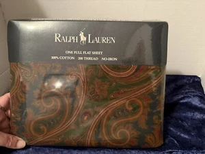 VINTAGE RALPH LAUREN ELIZABETH PAISLEY BLUE GREEN FULL FLAT SHEET NOS - Picture 1 of 8