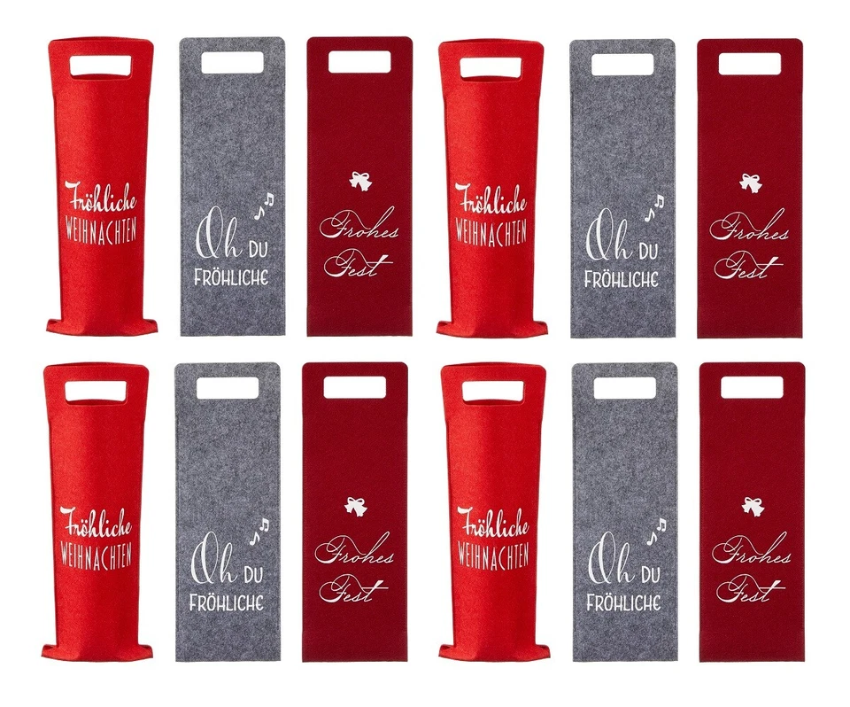 12 Stück Flaschentüte Weihnachten Spruch Filz Wein Geschenktasche Flaschentasche - Bild 1 von 1
