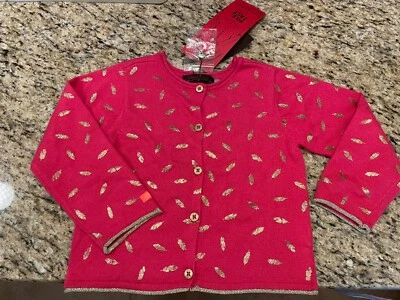 Nuevo con etiquetas Cárdigan Catimini Niñas Rosa/Dorado Plumas Ciervo Bordado, Talla 18 Mo Foto 1 de 4