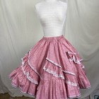 Square Dance Skirt Pink Burgundy Floral WhiteLace Trim 
