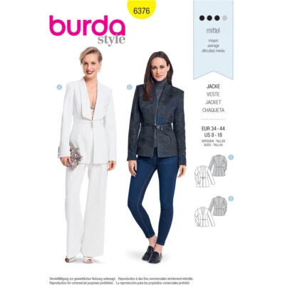 BURDA 6376 BLAZER JACKETS Misses Sewing Pattern Sizes 8 - 18 Skill: AVERAGE - Image 1 of 4