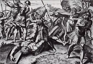 Biblical Art print c 1910 David slays Goliath by Raphael Loggia of the Vatican - Picture 1 of 4