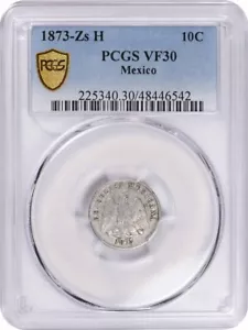 1873 Zs H Mexico 10 Centavos KM403.10 VF30 PCGS - Picture 1 of 2