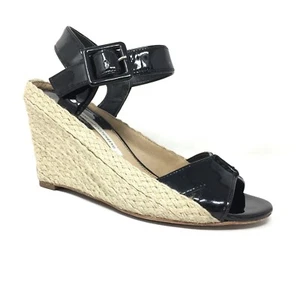 Diane von Furstenberg Sandals Shoes Women's Size 7.5 Black Patent Leather Wedge - Picture 1 of 9