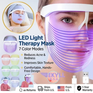 7 Color LED Light Photon Face Neck Mask Rejuvenation Skin Facial Therapy Wrinkle - Picture 1 of 14