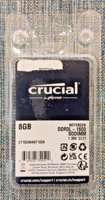 Memoria Crucial RAM 8 GB DDR3L-1600 MHz CL11 para computadora portátil CT102464BF160B Foto 1 de 2