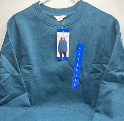 Women's Size L Danskin Ladies' Oversized Crewneck With Pocket Teak Teal Heather - Image 1 of 4