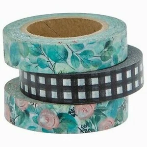 3 Rolls Floral Buffalo Check Washi Tape Decorative Planner Papercraft - Picture 1 of 1
