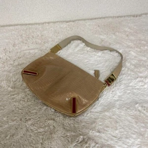 FENDI Beige Leather Shoulder Bag Logo Plate 30×20cm Shoulder Drop 25cm Used - Picture 1 of 9
