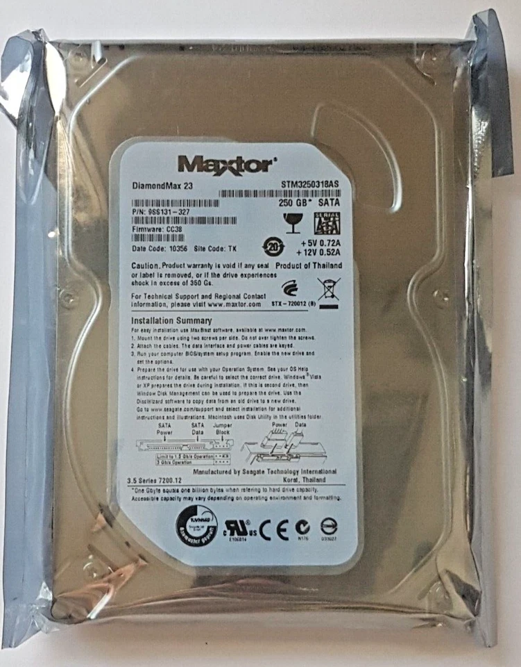 250 GB SATA Maxtor Diamondmax 23 STM3250318AS 7200rpm 8MB HDD 3.5 Hard Drive New - Image 1 of 1