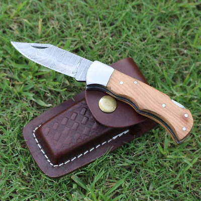 Карманный охотничий нож с ручной гравировкой из дамасской стали карманный нож с ножнами повседневное пользование - Изображение 1 из 4