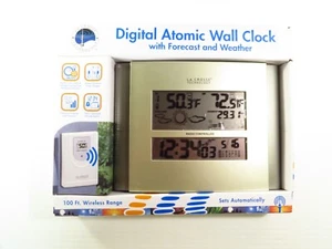 NEW La Crosse Technolgy Atomic Digital Wall Clock w/ Forecast & Weather, 512-80 - Picture 1 of 6