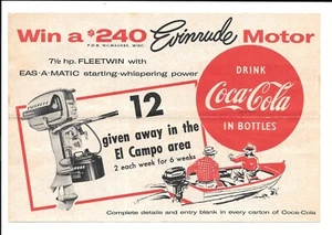 1956 Evinrude Outboard Coca-Cola giveaway contest entry card Texas - Picture 1 of 4