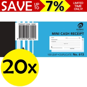 NEW 20x Olympic #613 Mini Cash Receipt Book Carbon Duplicate 100LF BULK 140881 - Picture 1 of 2