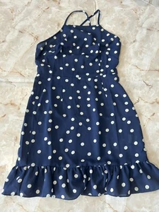 ¡Nuevo sin etiquetas! SHEIN Mini Vestido Azul Marino Blanco Lunares Con Cordones Volantes Dobladillo XS - Imagen 1 de 7