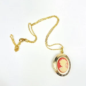 Vintage Stil Kamee Medaillon Anhänger Halskette 14k vergoldet geätzt Kostüm Geschenk - Bild 1 von 12