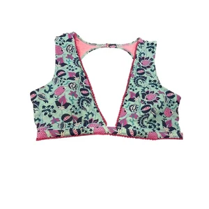 Nannette Lepore Floral Print Sleeveless Open Back Halter Bikini Top Size 14 - Picture 1 of 7