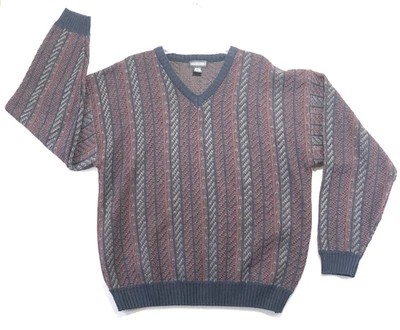 Vintage Jantzen V-neck Sweater Mens XXL Striped Knit Pullover Grandpa 90s - Image 1 of 4