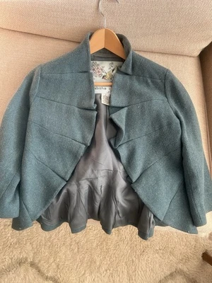 Куртка блейзер Anthropologie Tabitha Terrace синяя шерстяная смесь с оборками размер 0 - Изображение 1 из 2