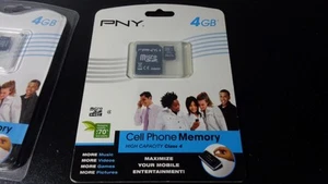 PNY CELL PHONE MEMORY MICRO SD CARD 4gb CLASS 4 ~ NEW IN PACKAGE w ADAPTER - Picture 1 of 2
