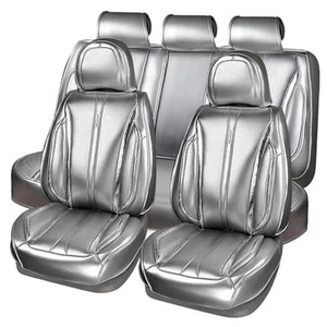 Ultra+ Nappa Leather Car Seat Covers Universal Full Set Bright Silver Leather - Picture 1 of 7