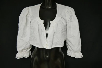 Gr.44 Dirndlbluse weiß Bluse für Dirndl Baumwolle mit Spitze B11217 - Bild 1 von 4