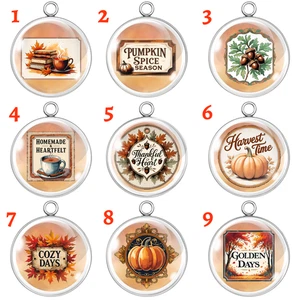 Vintage Autumn Glass Cabochon Charms – Fall Cozy Pumpkin Spice Designs - Picture 1 of 22