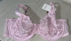 Neu mit Etikett Fashion Bug 48DD rosa BH Bügel ungepolstert leicht gefüttert Komfort Spitze - Bild 1 von 6