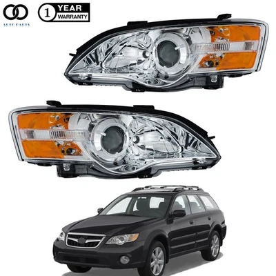 Pair Headlights For 2005 2006 2007 Subaru Legacy/Outback Halogen Chrome Housing - Image 1 of 4