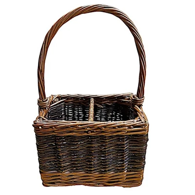 Vintage Hand Woven Wicker Basket 9.5”x 6” 2 Dividers Kitchen Picnic Wine Holder - Image 1 of 4