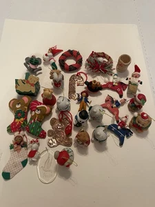 Large Vintage Christmas Ornament Lot 80s Bears Mice Wood Bells Handmade Etc - Picture 1 of 7