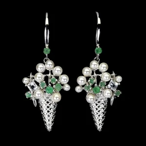 925 Sterling Silver Earrings Square Aquamarine Emerald Pearl Gemstone Jewelry - Picture 1 of 13