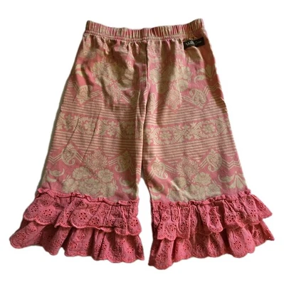 Pantalones Capri Matilda Jane con Volantes Niñas Talla 4 Elásticos Rosa Coral Tostado Encaje Caprichoso Foto 1 de 4