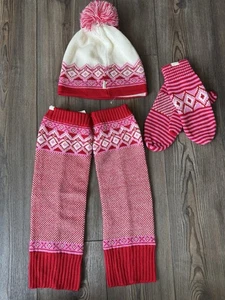Hollister Invierno Gorro Mitones y Calentador de Piernas Conjunto Rojo Rosa Blanco - NUEVO - Imagen 1 de 6