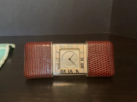 Beautiful Tiffany Brown Leather Sliding Case Travel Alarm Clock Cover