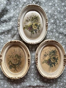 Bilderrahmen Konvolut antik Vintage Weiß Rosen Oval Landhaus Blumen Seide - Bild 1 von 7
