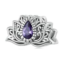 SOLID Sterling Silver Vintage Floral Lotus Purple CZ Charm by YOUnique Designs