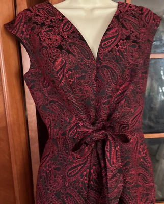 Carmen Marc Valvo, brocado negro granate, textura cachemir, pajarita cintura, M/L, nueva Foto 1 de 4