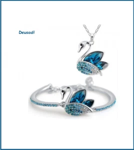 Collana E Bracciale Prezioso In Argento E Cristallo Per Donne E Ragazze - Foto 1 di 1
