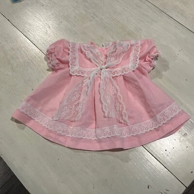 Vestido Evy Vintage Bebé 12 Meses Rosa Blanco Encaje Pequeños Lunares Manga Corta ☼ Foto 1 de 4