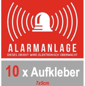 10 x AUFKLEBER ALARMANLAGE ALARMGESICHERT, ALARM SICHERHEIT selbstklebend 7x5 cm - Bild 1 von 2