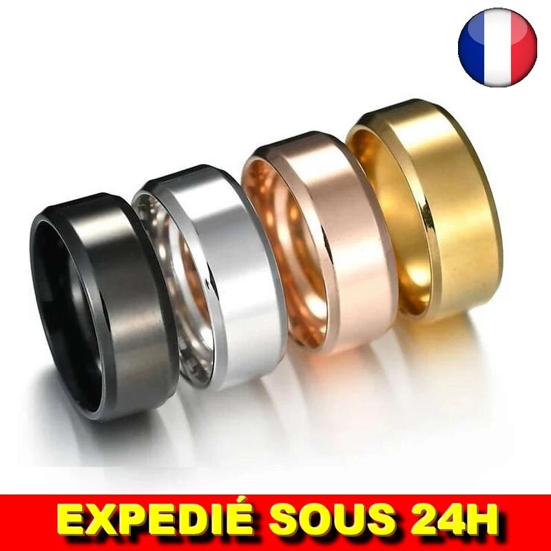 ✅ Bague Anneau Homme Titane Noir Argent Or Bijoux Idée Cadeau Mode Alliance Mode - Photo 1/1