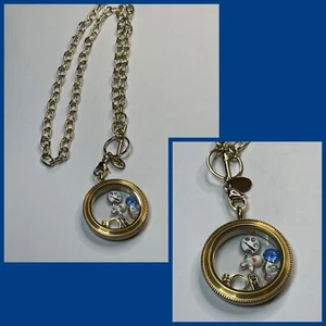 Origami Owl Large  Gold  Twist  locket w chain w charms - Picture 1 of 6