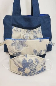 Faye Tote Handbag Set with a makeup bag and a Reversible Face mask. - Picture 1 of 9