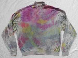 Tie Dye Purple Gray Turtleneck Sweater - 2XL Mens Silk Cotton Hand Made Pullover - Picture 1 of 6