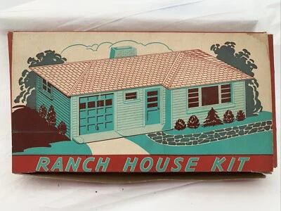 Vintage Plasticville Ranch House white Walls, Blue Roof, Blue Doors - Image 1 of 4
