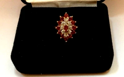 Vintage 10k Yellow Gold Ruby Diamonds Cocktail Ring Size 4.25  - Gorgeous - Image 1 of 4