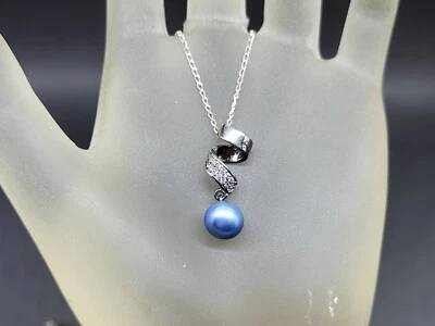 Nuevo collar colgante para mujer de 20" de plata de ley .925 con perlas azules y diamantes torcidos Foto 1 de 4